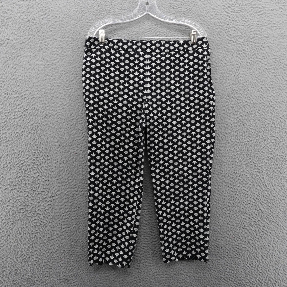 Talbots Floral Print Pants Black White 10P Womens Stretch‎ Cropped Trousers